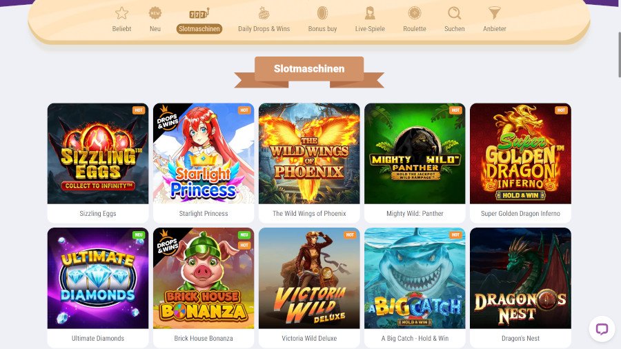 Online Spielautomaten im echten Casino – Spielauswahl und aktuelle Slots Screenshot von Online-Spielautomaten in einem deutschen Online-Casino