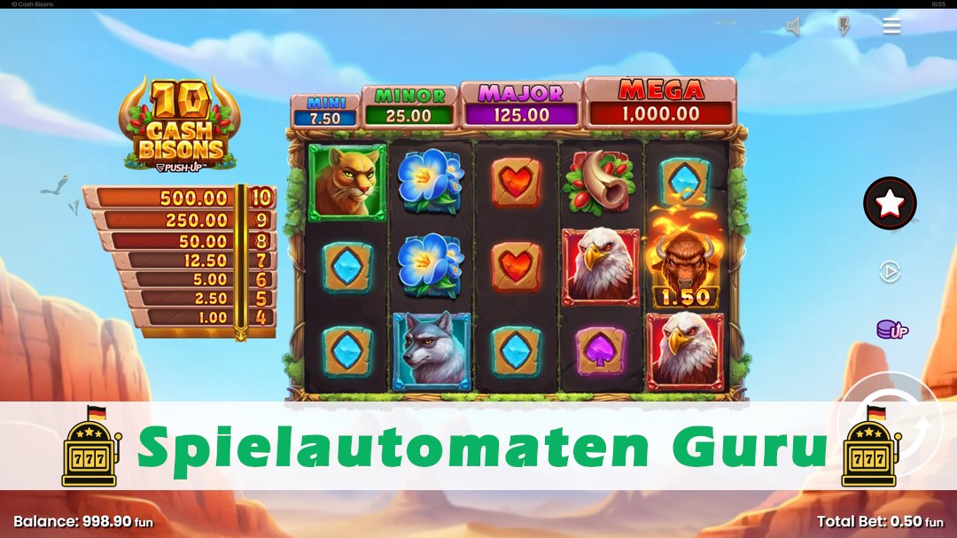 Screenshot der Demo-Version des Spiels 10 Cash Bisons Demo des Spielautomaten 10 Cash Bisons