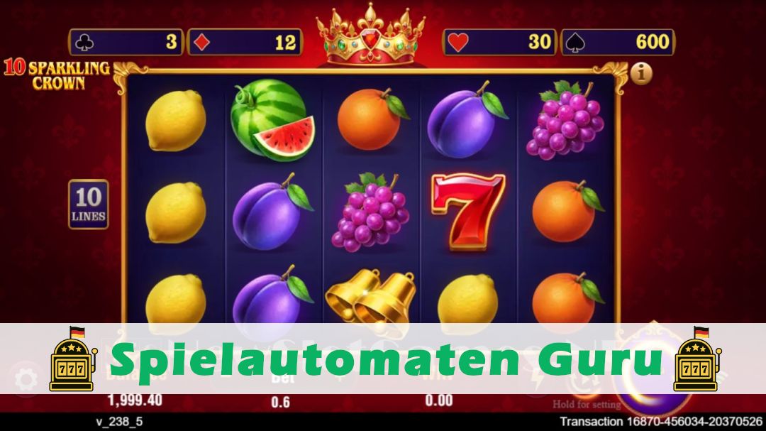Screenshot der Demo-Version des Spiels 10 Sparkling Crown Demo des Spielautomaten 10 Sparkling Crown