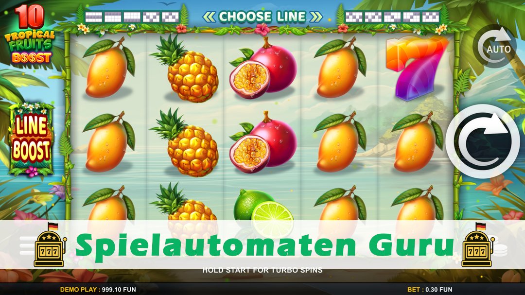 Screenshot der Demo-Version des Spiels 10 Tropical Fruits Boost Demo des Spielautomaten 10 Tropical Fruits Boost
