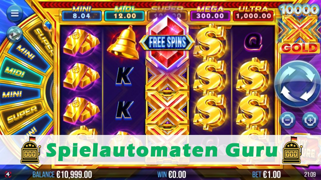 Screenshot der Demo-Version des Spiels 10000 X Gold Demo des Spielautomaten 10000 X Gold