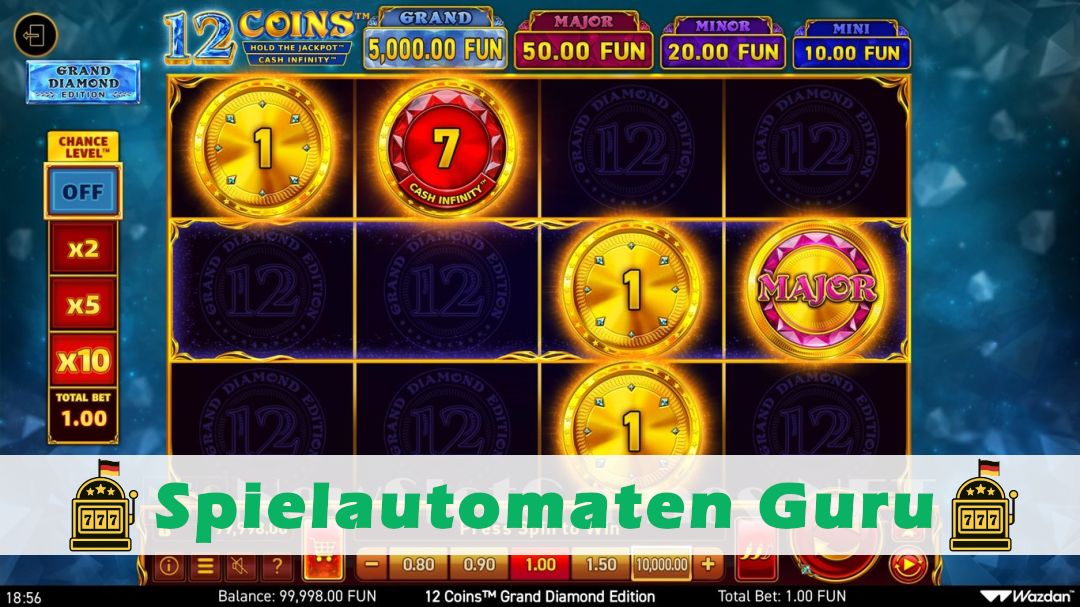 Screenshot der Demo-Version des Spiels 12 Coins Grand Diamond Edition Demo des Spielautomaten 12 Coins Grand Diamond Edition
