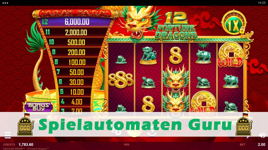 Screenshot der Demo-Version des Spiels 12 Fortune Dragons Demo des Spielautomaten 12 Fortune Dragons