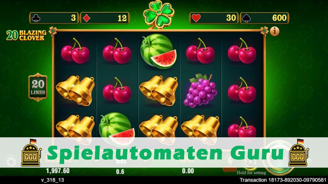 Screenshot der Demo-Version des Spiels 20 Blazing Clover Demo des Spielautomaten 20 Blazing Clover