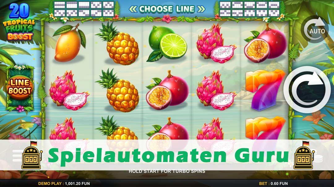 Screenshot der Demo-Version des Spiels 20 Tropical Fruits Boost Demo des Spielautomaten 20 Tropical Fruits Boost