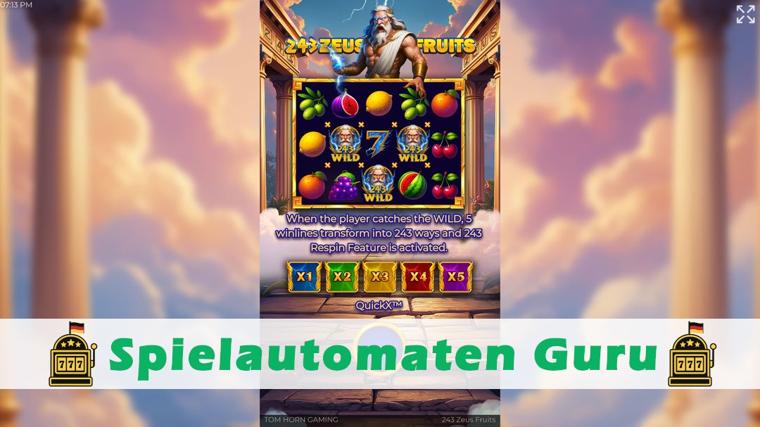 Screenshot der Demo-Version des Spiels 243 Zeus Fruits Demo des Spielautomaten 243 Zeus Fruits