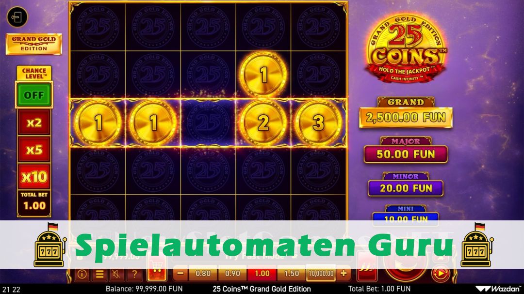 Screenshot der Demo-Version des Spiels 25 Coins Grand Gold Edition Demo des Spielautomaten 25 Coins Grand Gold Edition