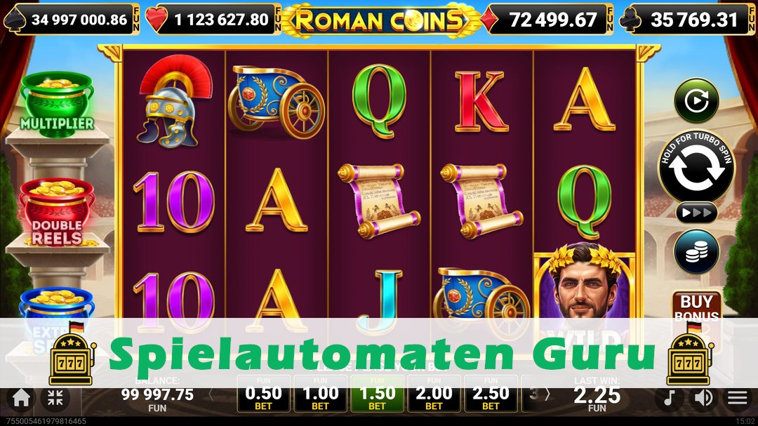 Screenshot der Demo-Version des Spiels 25 Roman Coins Demo des Spielautomaten 25 Roman Coins