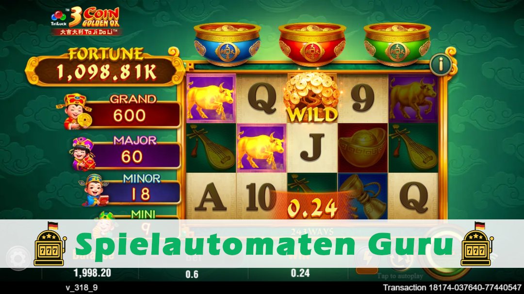 Screenshot der Demo-Version des Spiels 3 Coin Golden Ox Demo des Spielautomaten 3 Coin Golden Ox