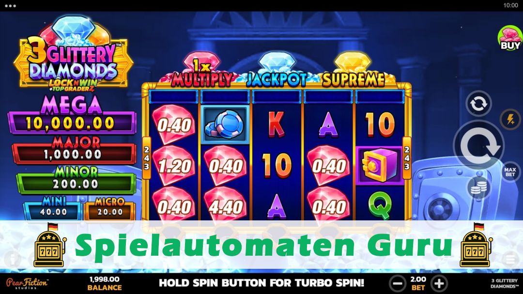Screenshot der Demo-Version des Spiels 3 Glittery Diamonds Demo des Spielautomaten 3 Glittery Diamonds