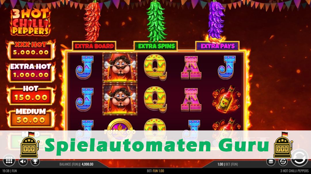 Screenshot der Demo-Version des Spiels 3 Hot Chilli Peppers Demo des Spielautomaten 3 Hot Chilli Peppers