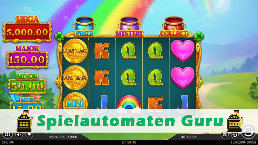 Screenshot der Demo-Version des Spiels 3 Leprechaun Charms Demo des Spielautomaten 3 Leprechaun Charms