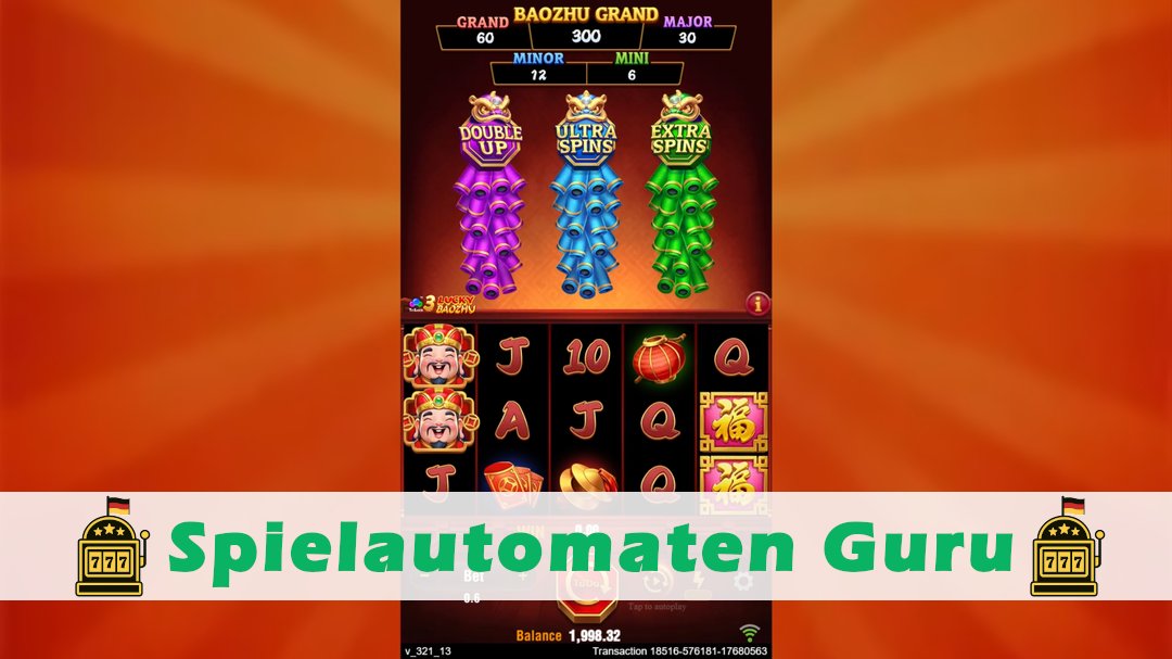 Screenshot der Demo-Version des Spiels 3 Lucky Baozhu Demo des Spielautomaten 3 Lucky Baozhu