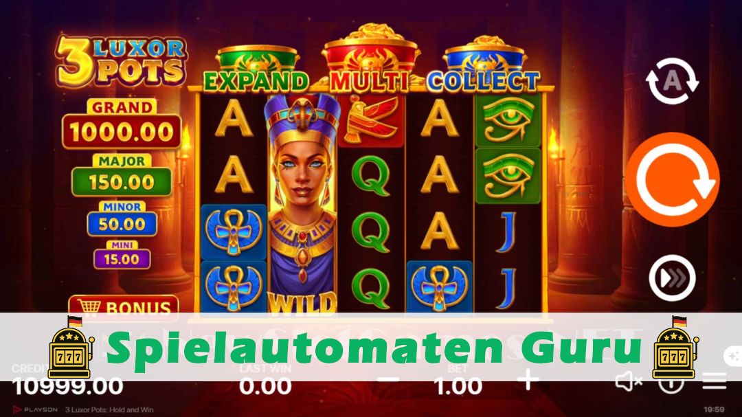 Screenshot der Demo-Version des Spiels 3 Luxor Pots Hold and Win Demo des Spielautomaten 3 Luxor Pots Hold and Win