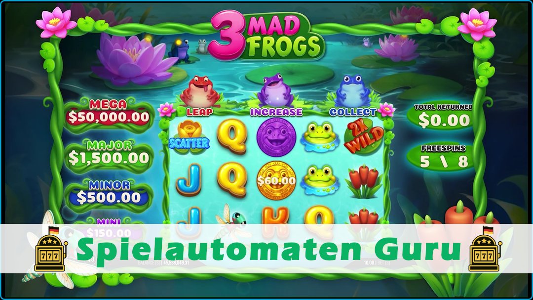 Screenshot der Demo-Version des Spiels 3 Mad Frogs Demo des Spielautomaten 3 Mad Frogs