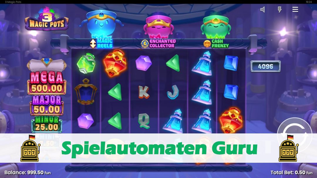 Screenshot der Demo-Version des Spiels 3 Magic Pots Demo des Spielautomaten 3 Magic Pots
