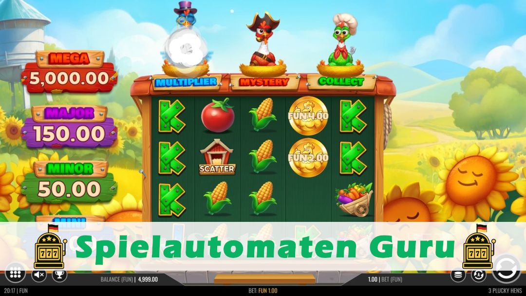 Screenshot der Demo-Version des Spiels 3 Plucky Hens Demo des Spielautomaten 3 Plucky Hens