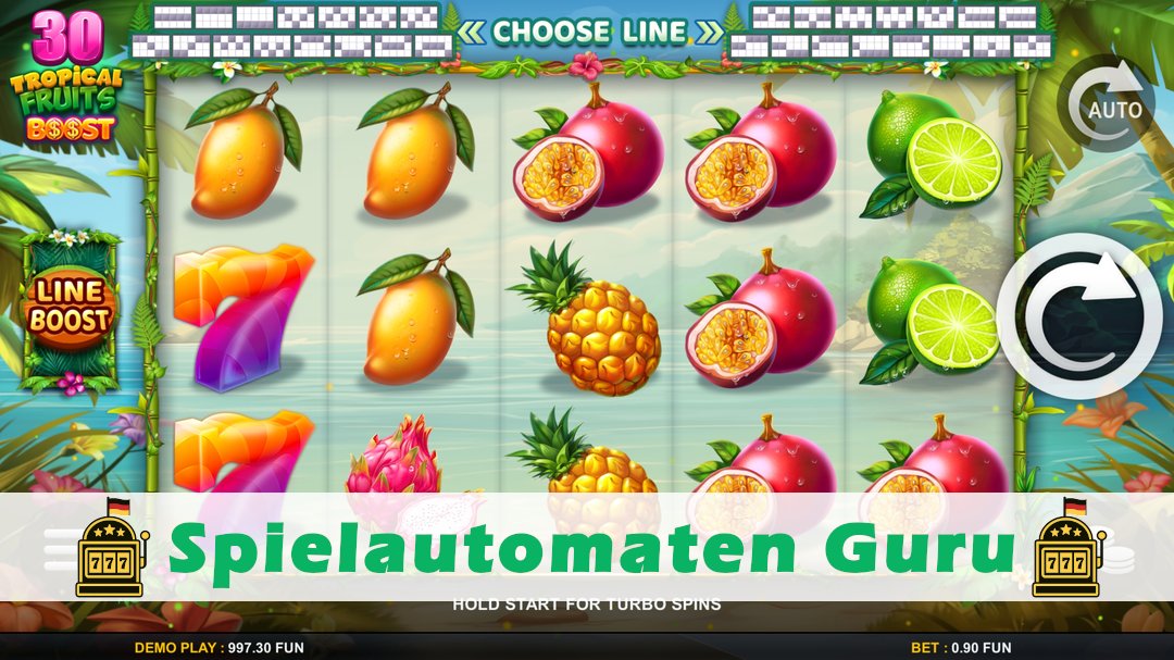 Screenshot der Demo-Version des Spiels 30 Tropical Fruits Boost Demo des Spielautomaten 30 Tropical Fruits Boost