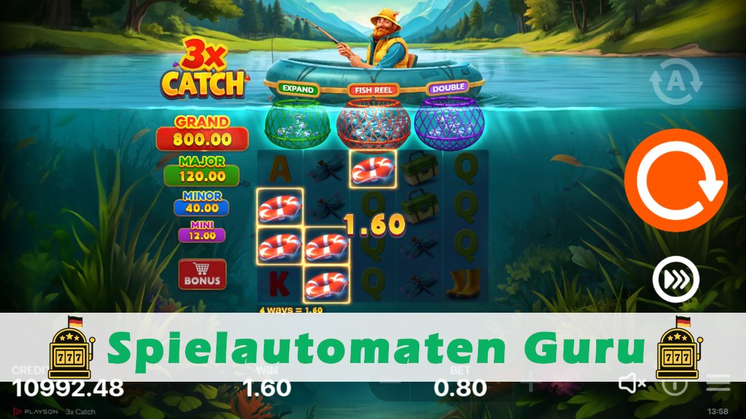 Screenshot der Demo-Version des Spiels 3x Catch Demo des Spielautomaten 3x Catch