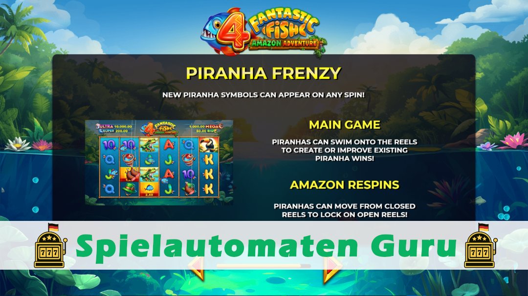 Screenshot der Demo-Version des Spiels 4 Fantastic Fish Amazon Adventure Demo des Spielautomaten 4 Fantastic Fish Amazon Adventure