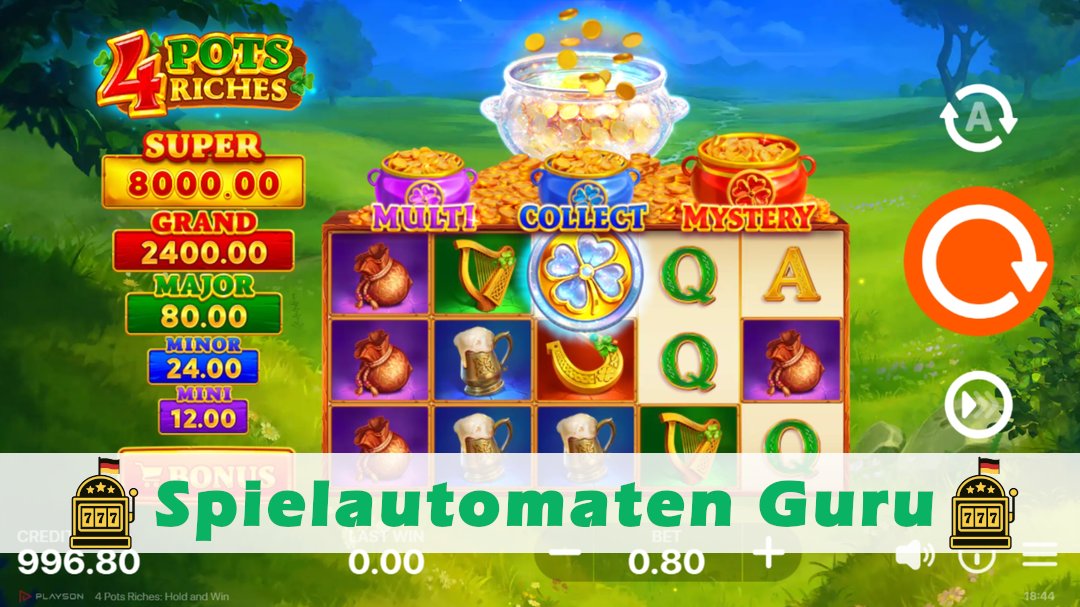 Screenshot der Demo-Version des Spiels 4 Pots Riches Hold and Win Demo des Spielautomaten 4 Pots Riches Hold and Win