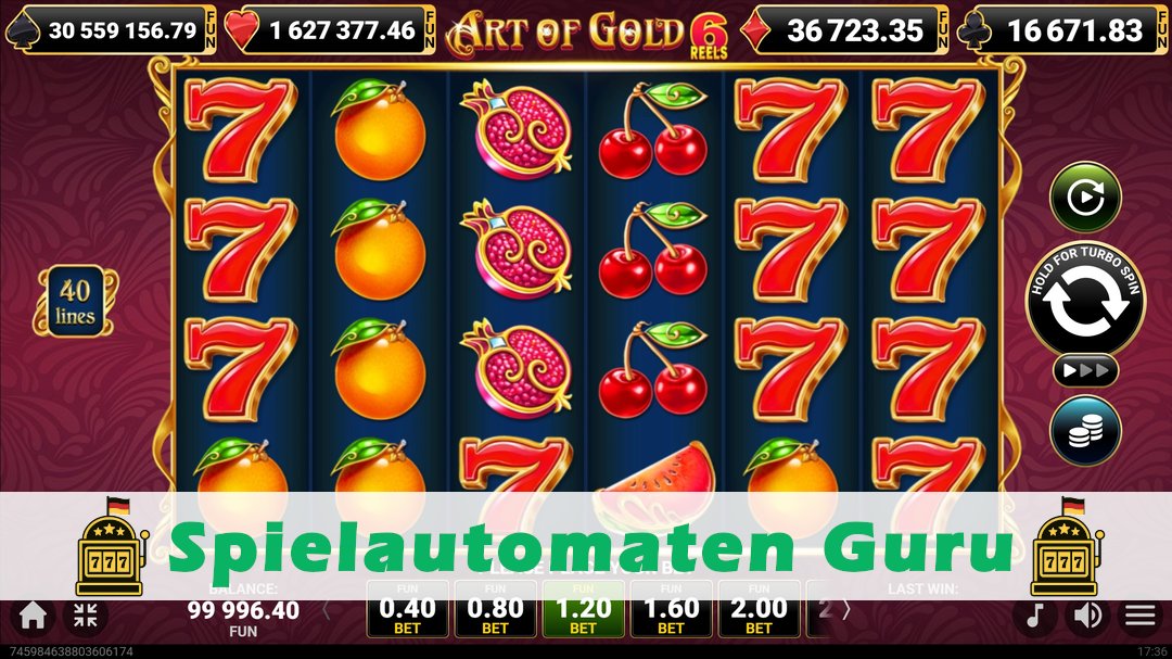 Screenshot der Demo-Version des Spiels 40 Art of Gold 6 Reels Demo des Spielautomaten 40 Art of Gold 6 Reels