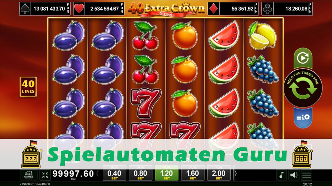 Screenshot der Demo-Version des Spiels 40 Extra Crown 6 Reels Demo des Spielautomaten 40 Extra Crown 6 Reels