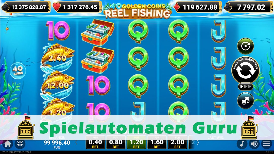 Screenshot der Demo-Version des Spiels 40 Golden Coins Reel Fishing Demo des Spielautomaten 40 Golden Coins Reel Fishing