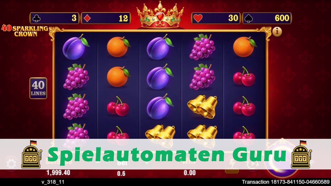 Screenshot der Demo-Version des Spiels 40 Sparkling Crown Demo des Spielautomaten 40 Sparkling Crown