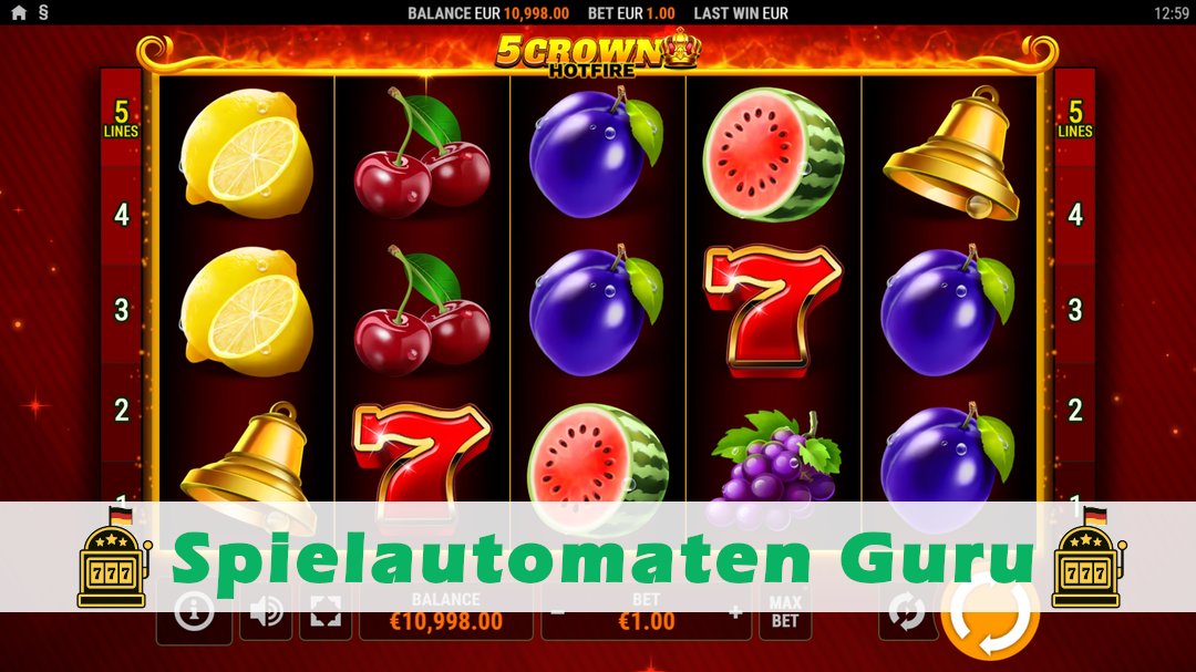 Screenshot der Demo-Version des Spiels 5 Crown Hotfire Demo des Spielautomaten 5 Crown Hotfire