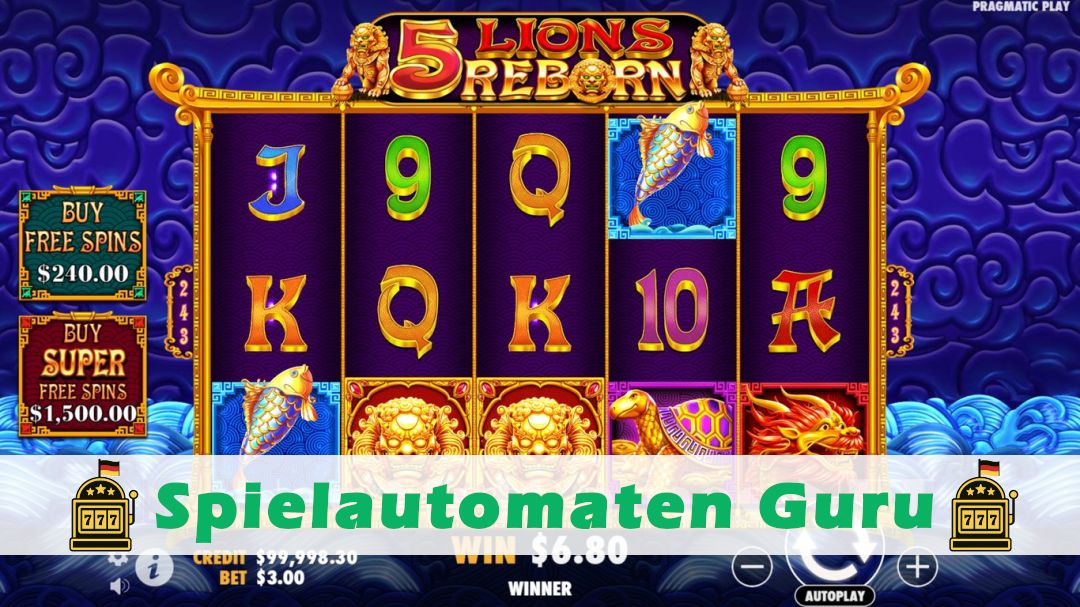 Screenshot der Demo-Version des Spiels 5 Lions Reborn Demo des Spielautomaten 5 Lions Reborn