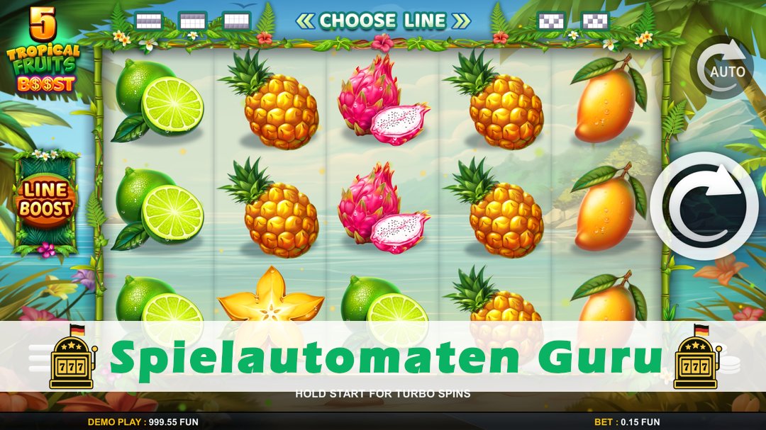 Screenshot der Demo-Version des Spiels 5 Tropical Fruits Boost Demo des Spielautomaten 5 Tropical Fruits Boost