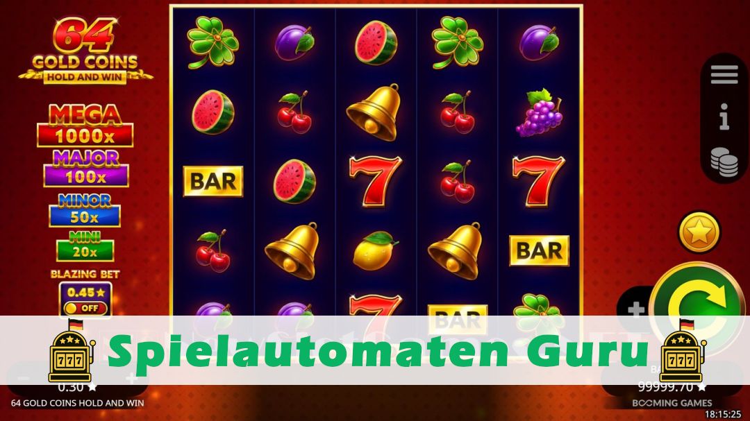 Screenshot der Demo-Version des Spiels 64 Gold Coins Hold and Win Demo des Spielautomaten 64 Gold Coins Hold and Win