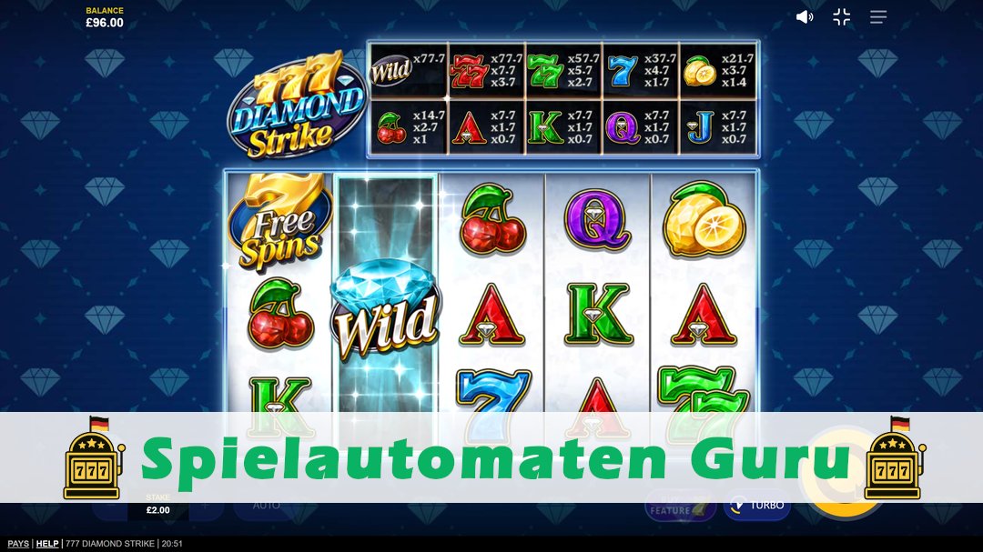 Screenshot der Demo-Version des Spiels 777 Diamond Strike Demo des Spielautomaten 777 Diamond Strike