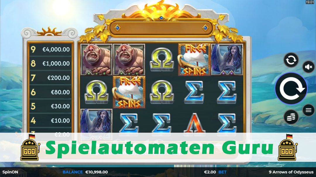Screenshot der Demo-Version des Spiels 9 Arrows of Odysseus Demo des Spielautomaten 9 Arrows of Odysseus
