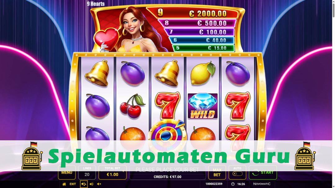 Screenshot der Demo-Version des Spiels 9 Hearts Demo des Spielautomaten 9 Hearts