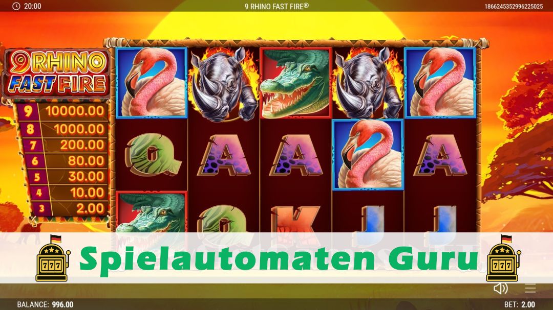 Screenshot der Demo-Version des Spiels 9 Rhino Fast Fire Demo des Spielautomaten 9 Rhino Fast Fire