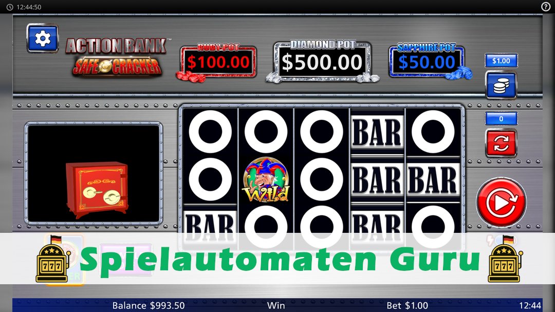 Screenshot der Demo-Version des Spiels Action Bank Safe Cracker Demo des Spielautomaten Action Bank Safe Cracker