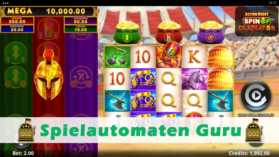 Screenshot der Demo-Version des Spiels Action Boost SpinUP Gladiator Demo des Spielautomaten Action Boost SpinUP Gladiator