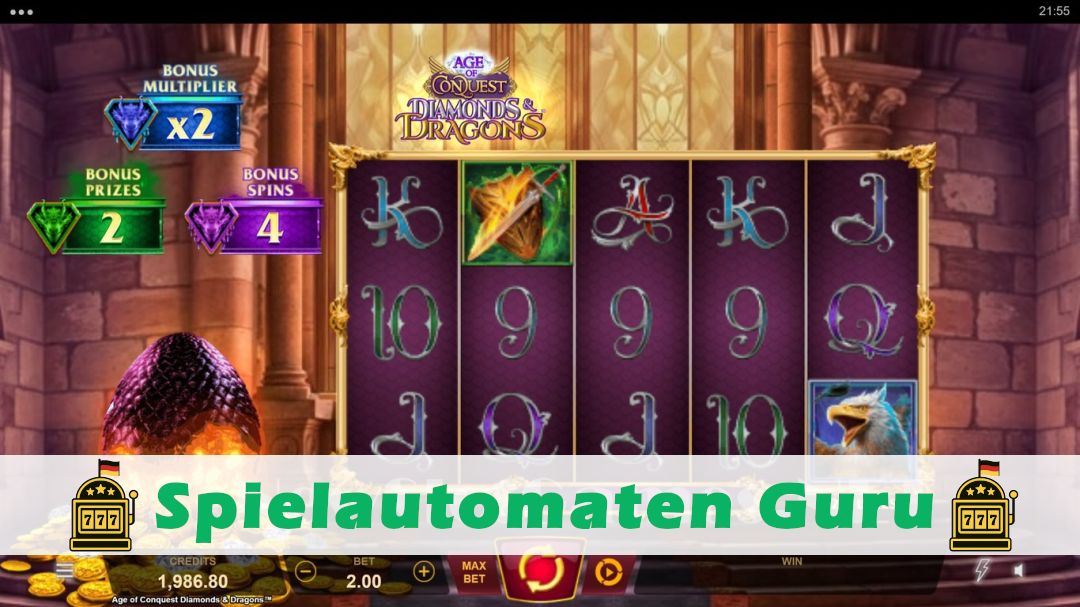 Screenshot der Demo-Version des Spiels Age of Conquest Diamonds & Dragons Demo des Spielautomaten Age of Conquest Diamonds & Dragons
