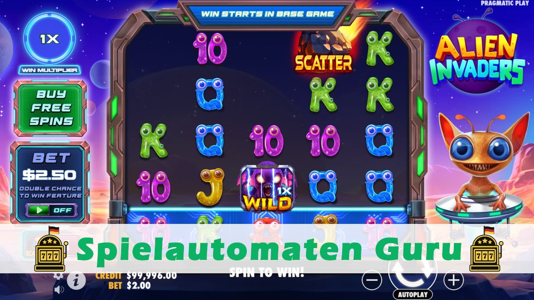 Screenshot der Demo-Version des Spiels Alien Invaders Demo des Spielautomaten Alien Invaders