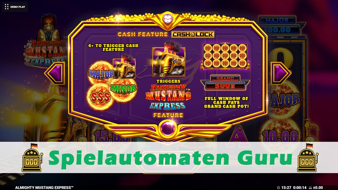 Screenshot der Demo-Version des Spiels Almighty Mustang Express Demo des Spielautomaten Almighty Mustang Express