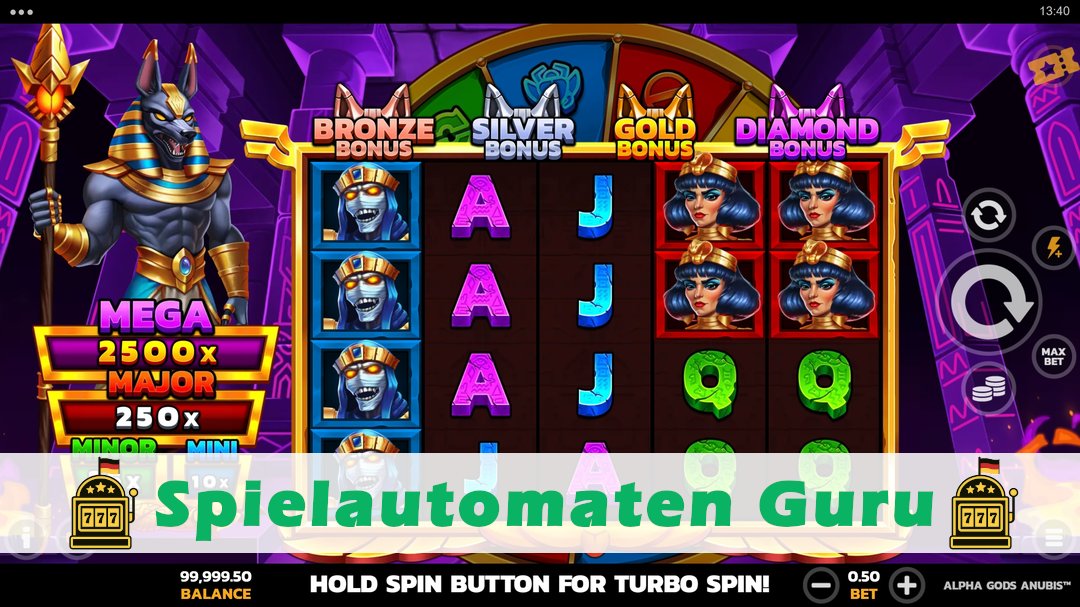 Screenshot der Demo-Version des Spiels Alpha Gods Anubis Demo des Spielautomaten Alpha Gods Anubis