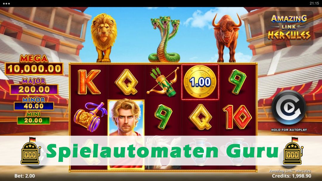 Screenshot der Demo-Version des Spiels Amazing Link Hercules Demo des Spielautomaten Amazing Link Hercules