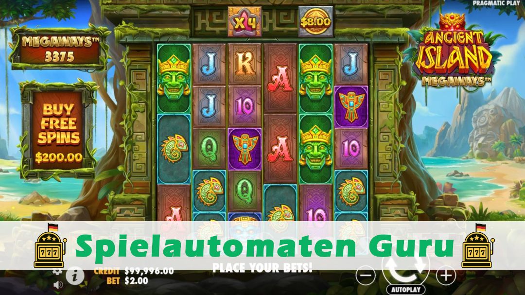 Screenshot der Demo-Version des Spiels Ancient Island Megaways Demo des Spielautomaten Ancient Island Megaways