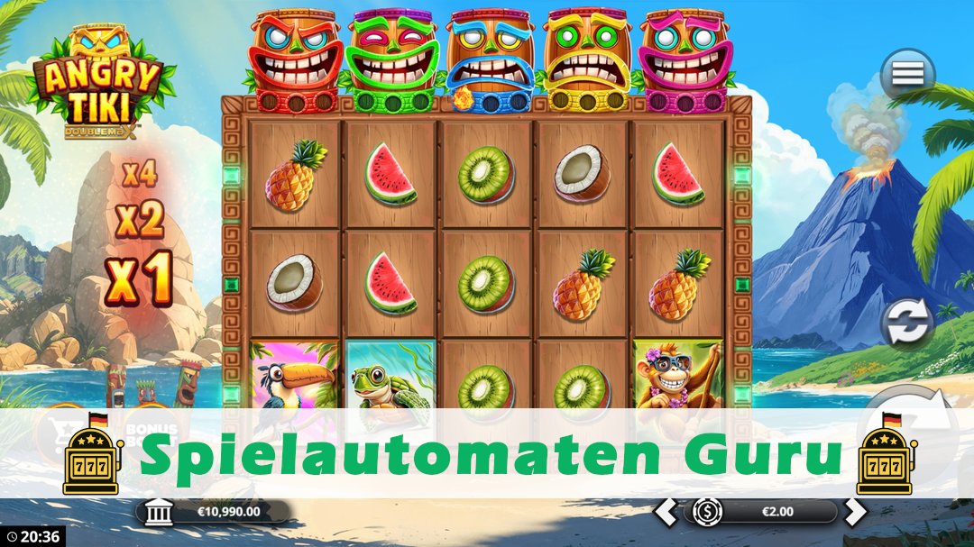 Screenshot der Demo-Version des Spiels Angry Tiki DoubleMax Demo des Spielautomaten Angry Tiki DoubleMax