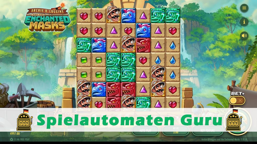 Screenshot der Demo-Version des Spiels Archie OLoggins and the Enchanted Masks Demo des Spielautomaten Archie OLoggins and the Enchanted Masks