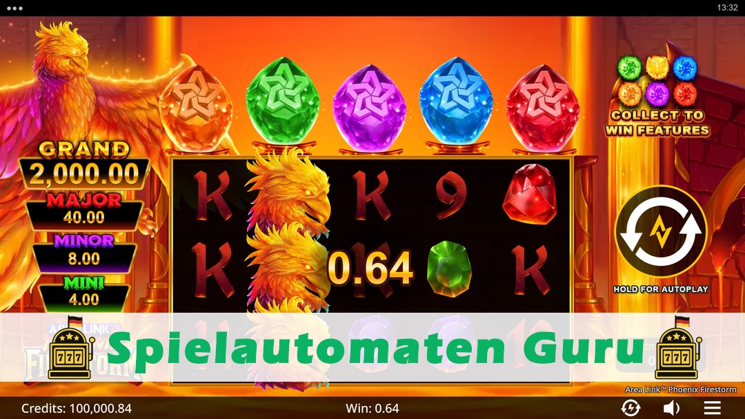 Screenshot der Demo-Version des Spiels Area Link Phoenix Firestorm Demo des Spielautomaten Area Link Phoenix Firestorm