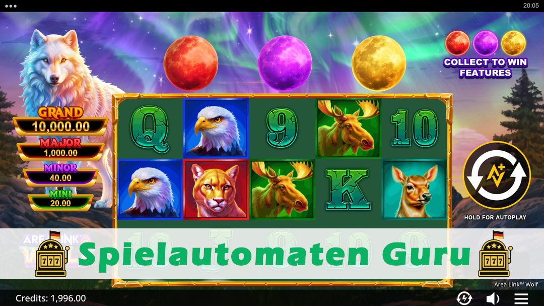 Screenshot der Demo-Version des Spiels Area Link Wolf Demo des Spielautomaten Area Link Wolf
