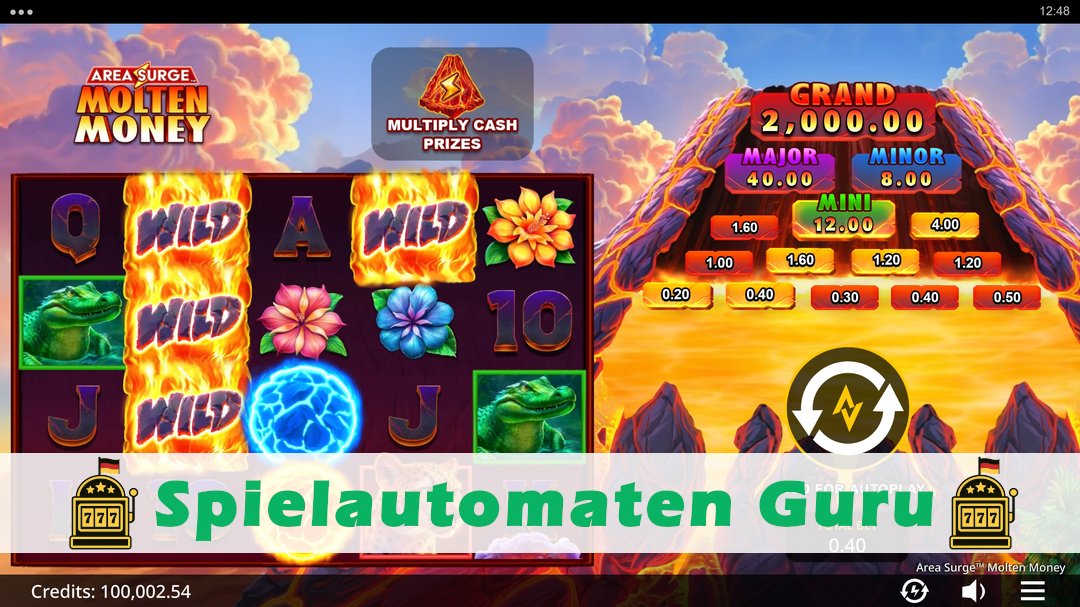 Screenshot der Demo-Version des Spiels Area Surge Molten Money Demo des Spielautomaten Area Surge Molten Money